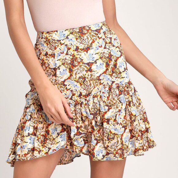 Free People Dresses & Skirts - Free People Nadia Floral Wrap Mini Skirt Yellow 4 Romantic Boho Indy Flowy NWT